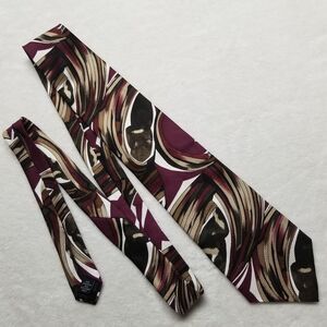 Cezani Mens Tie Necktie Imported Silk Abstract Swirl Burgundy Beige
